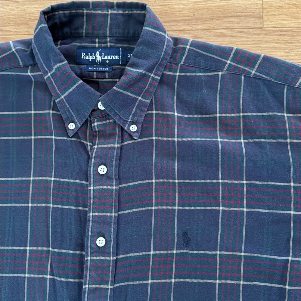 Ralph Lauren Men's Classic Plaid Button Down Shirt with Pony Logo Size XL Blue